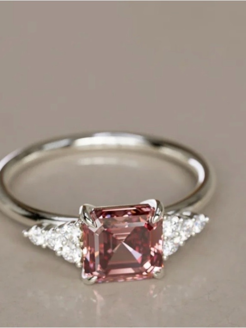 Simulated morganite and cz ring 925 silver
